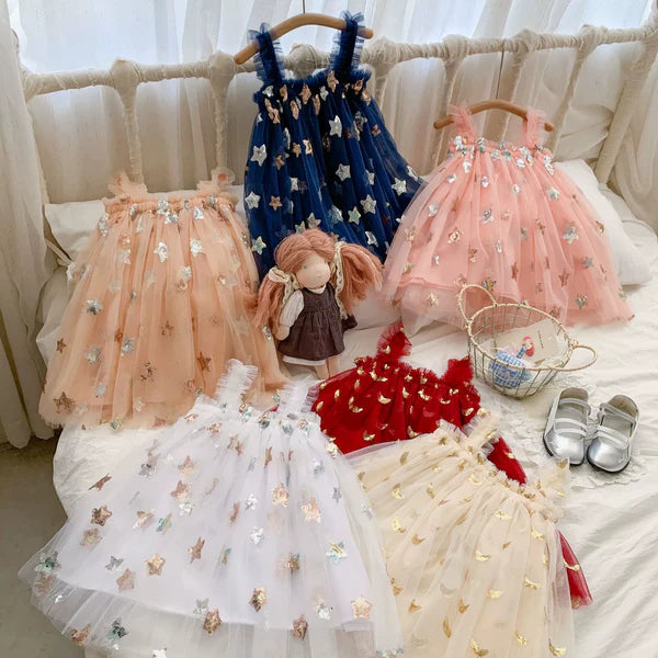 Vestido Infantil de Tul de Estrellas