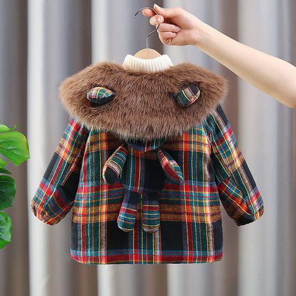 Abrigo de Cuadros para Niños con Pelo y Osito de Peluche