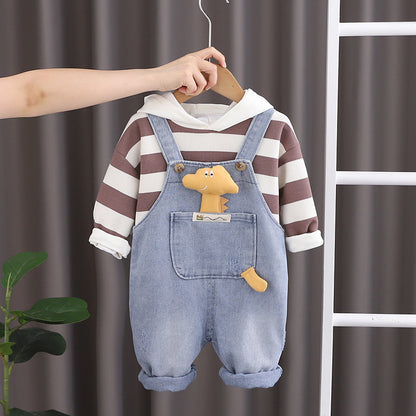 Conjunto infantil de peto vaquero y blusa de rayas