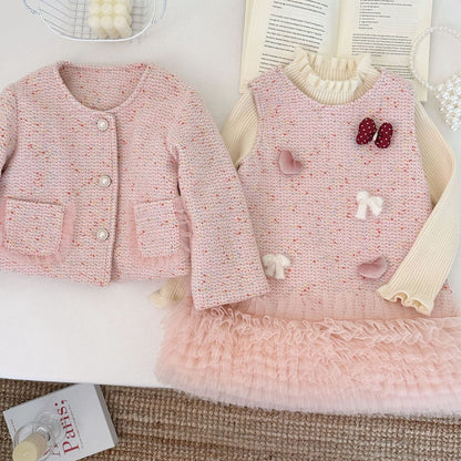 Conjunto de Tweed Rosa para Niñas