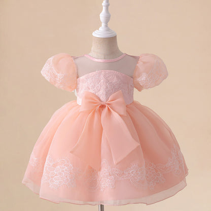 Vestido de Fiesta Infantil Lazo Rosa