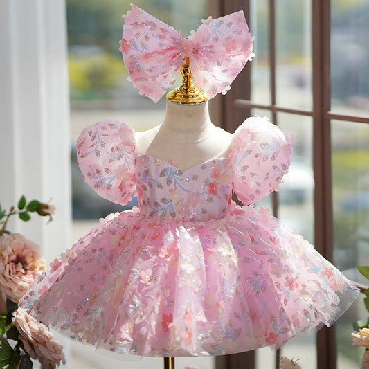 Vestido de Fiesta Infantil Flores Brillantes