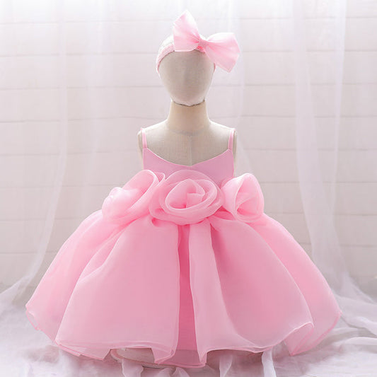 Vestido Infantil Rosinhas Tul