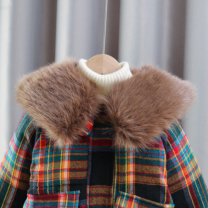 Abrigo de Cuadros para Niños con Pelo y Osito de Peluche