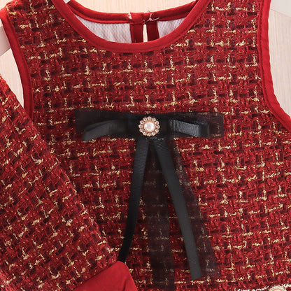 Conjunto de tweed rojo para niñas