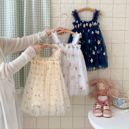 Vestido Infantil de Tul de Estrellas