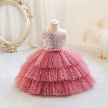 Vestido de fiesta escalonado de tul brillante