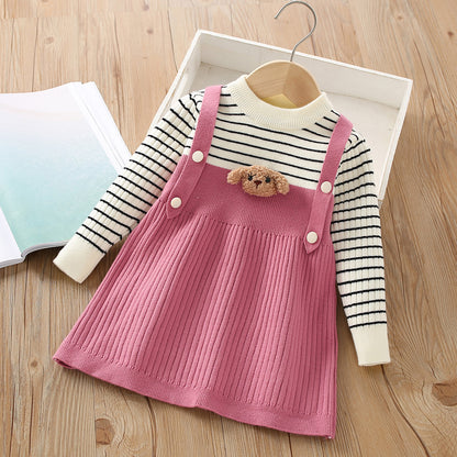 Conjunto de Osito de Peluche a Rayas Para Niña