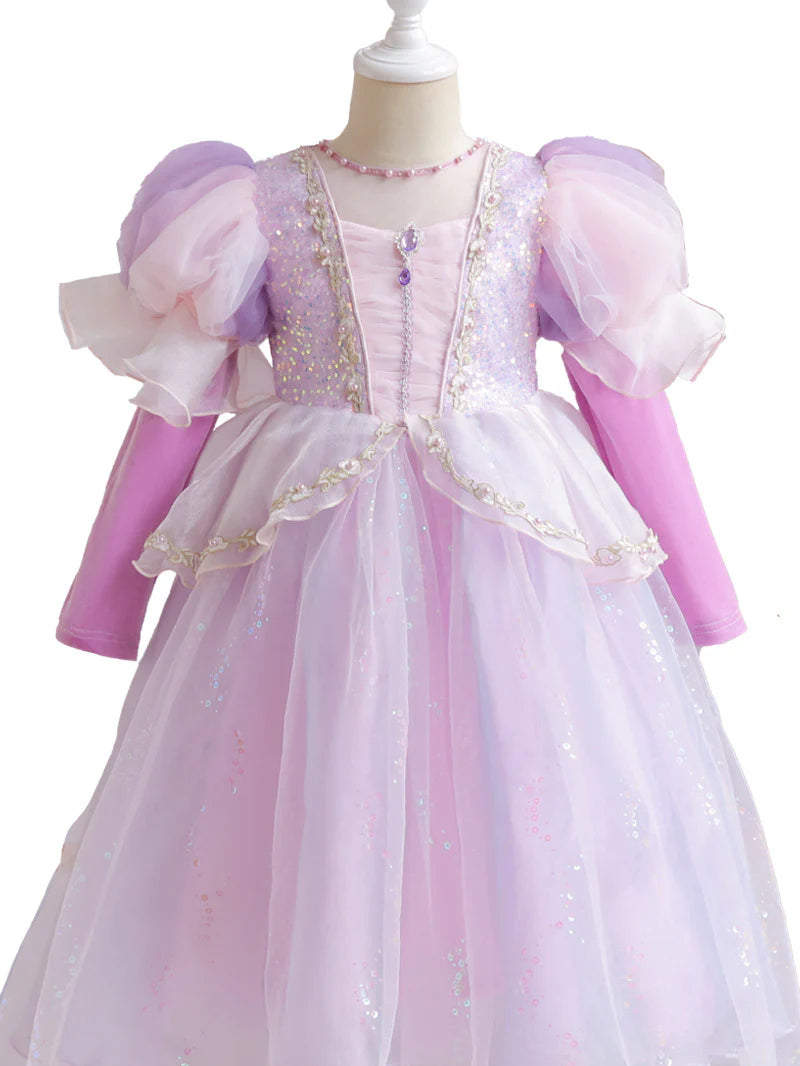Vestido Infantil Princesa de Manga Larga Brillante