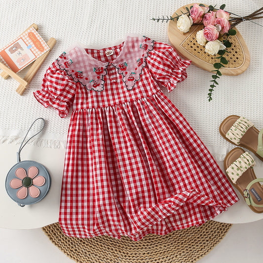 Vestido Infantil Cuadros Cerezas