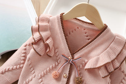 Conjunto de pantalón y pompones de punto para mujer y niño
