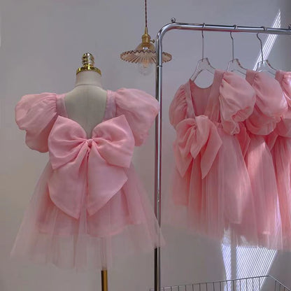 Vestido Infantil de Tul con Encaje Rosa