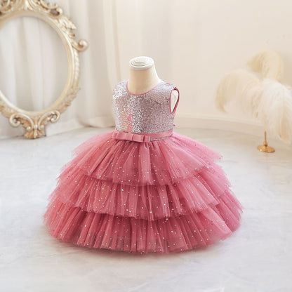 Vestido de fiesta escalonado de tul brillante
