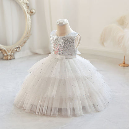 Vestido de fiesta escalonado de tul brillante