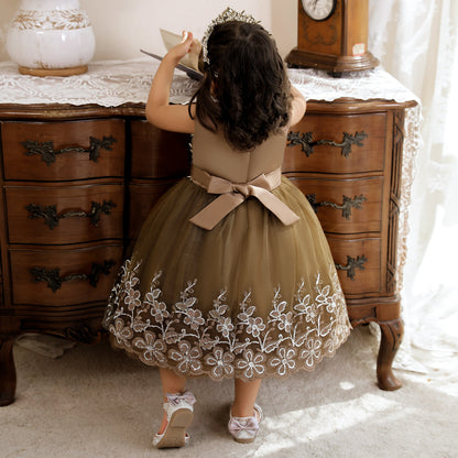 Vestido de Fiesta Infantil Tul Brillante y Flores