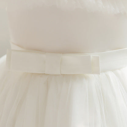 Vestido de fiesta infantil de tul plisado y perlas