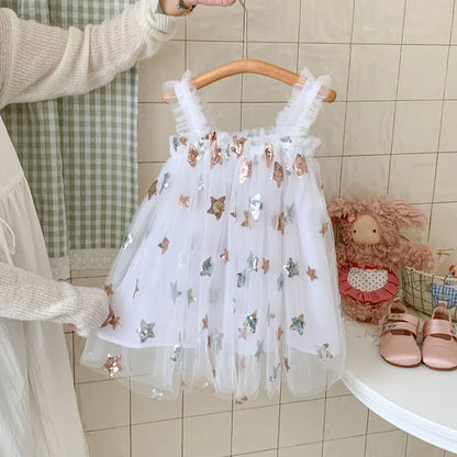 Vestido Infantil de Tul de Estrellas