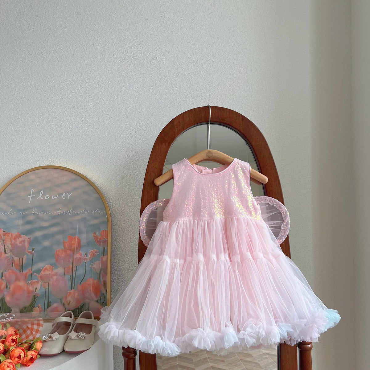 Vestido Infantil con Lazo Brillante