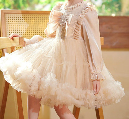 Vestido Infantil Tul Encaje Perlas