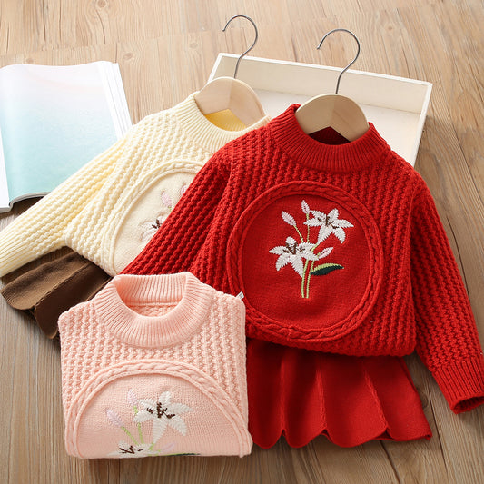 Conjunto infantil de mujer tejido floral plisado