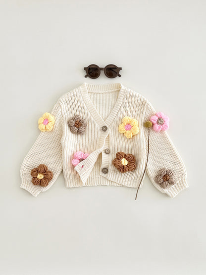 Abrigo de Punto con Flores para Niña