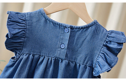 Vestido vaquero con lazo para niña