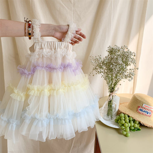 Vestido Infantil de Tul con Capas de Colores