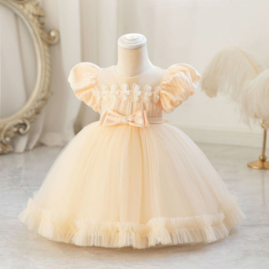 Vestido de Fiesta Infantil con Manga Abullonada y Lazo