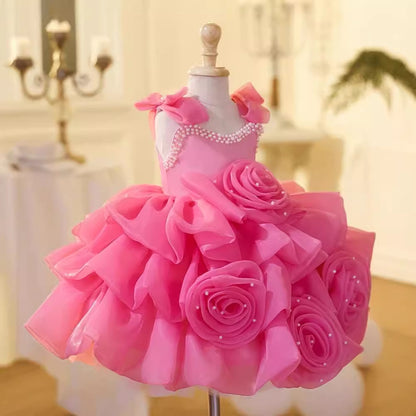 Vestido de Fiesta Infantil Flores Rosa