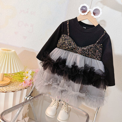Vestido de invierno infantil con brillo y tul