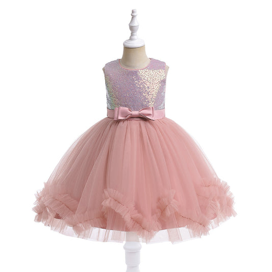 Vestido de fiesta infantil con lazo brillante