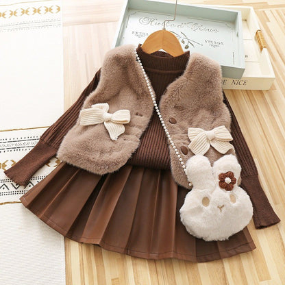 Conjunto infantil con lazo de invierno para mujer