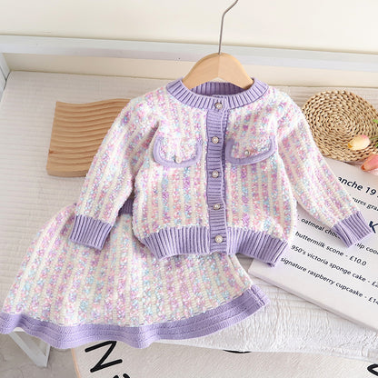 Conjunto de invierno de tweed para mujer y niño