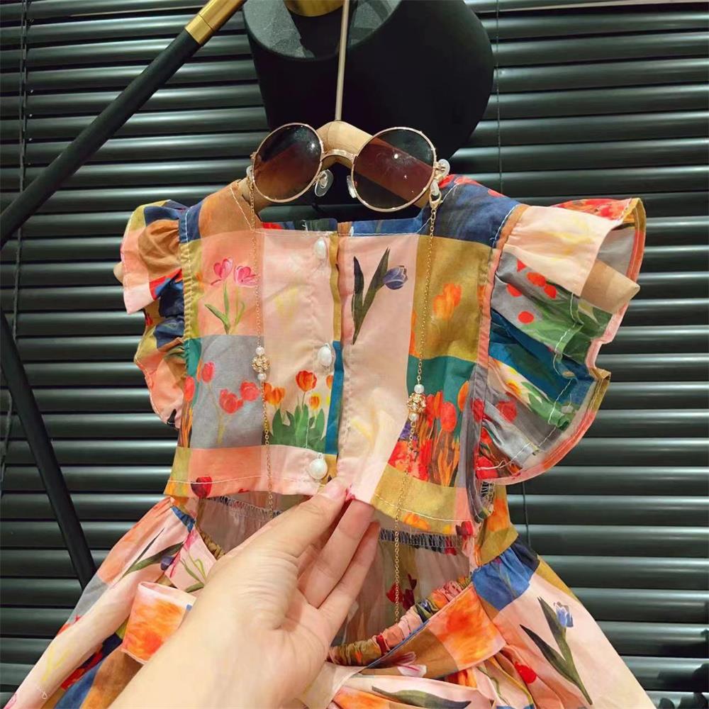 Vestido Infantil de Cuadros Florales