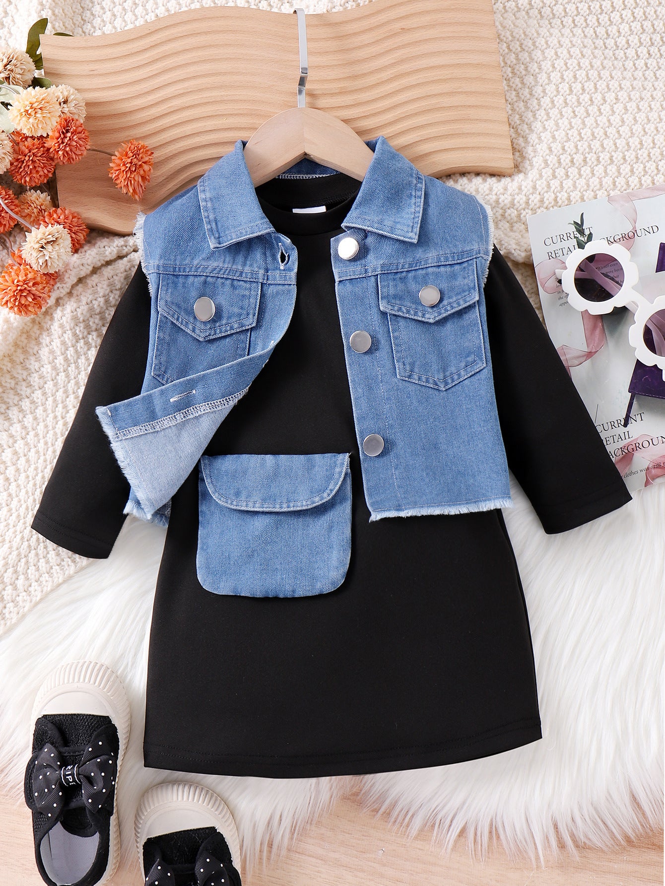 Vestido negro + chaleco vaquero infantil