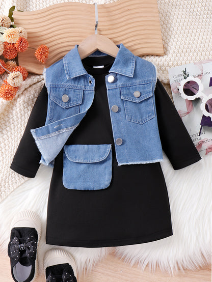 Vestido negro + chaleco vaquero infantil