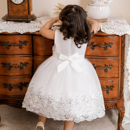 Vestido de Fiesta Infantil Tul Brillante y Flores
