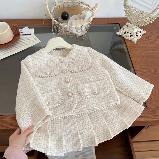 Conjunto plisado de perlas para niñas