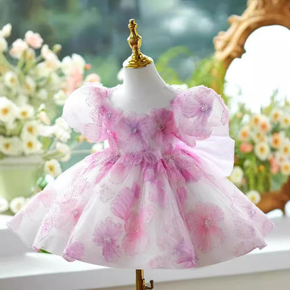 Vestido de Fiesta Infantil Flores Rosa