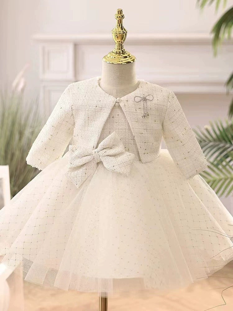 Vestido de fiesta infantil con lazo de tweed