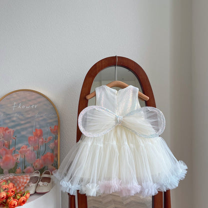 Vestido Infantil con Lazo Brillante