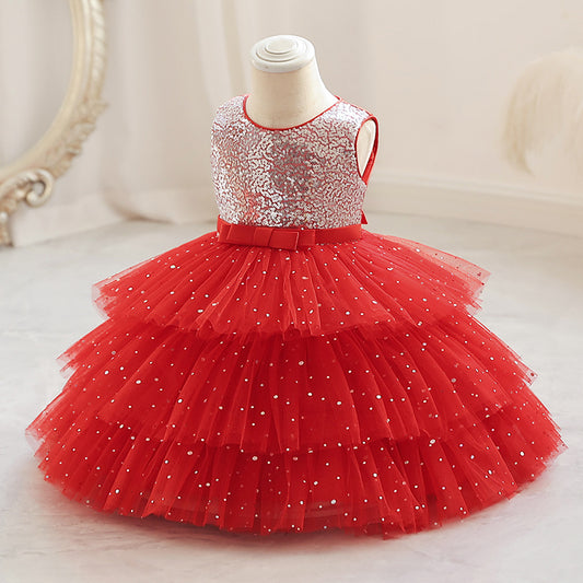 Vestido de fiesta escalonado de tul brillante