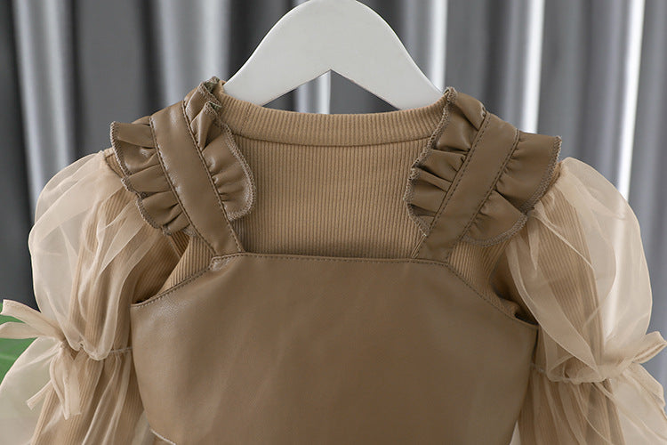 Conjunto de 3 Piezas de Cuero y tul Para Niñas