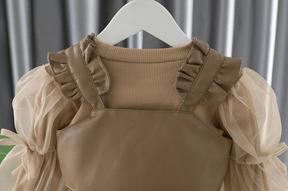 Conjunto de 3 Piezas de Cuero y tul Para Niñas