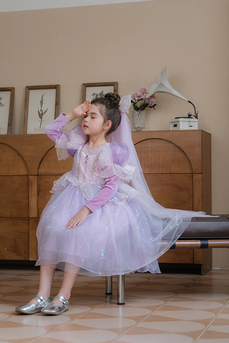 Vestido Infantil Princesa de Manga Larga Brillante