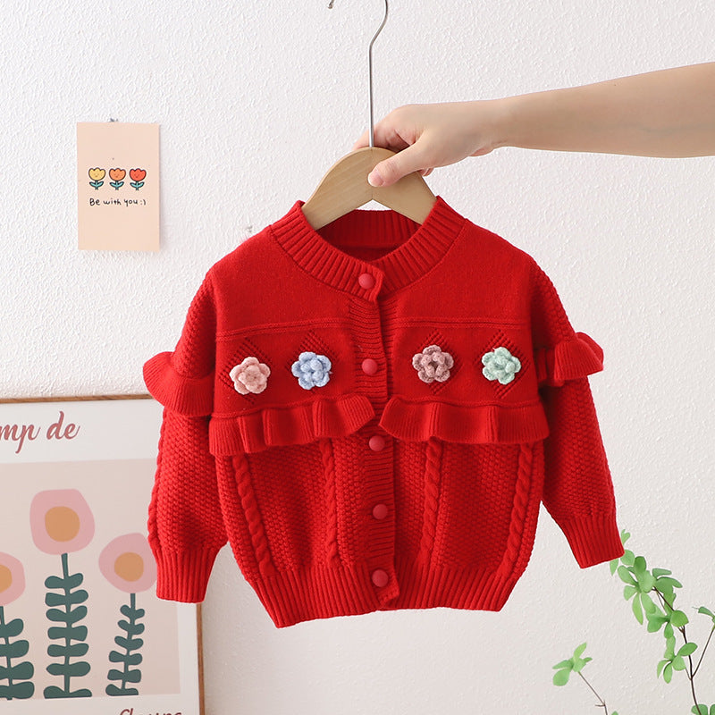 Cárdigan Infantil De Punto Flores