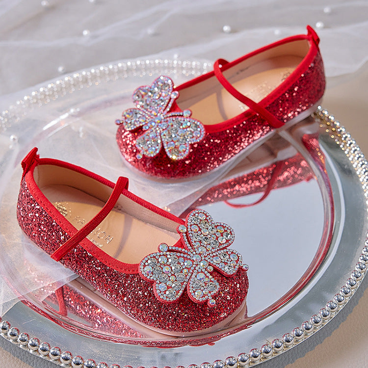 Zapatos de mariposa para niños con purpurina