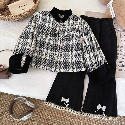 Conjunto de Lazo a Cuadros de Invierno para Niños