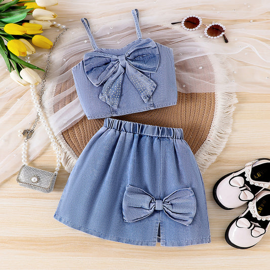 Conjunto de jeans para niña con lazo