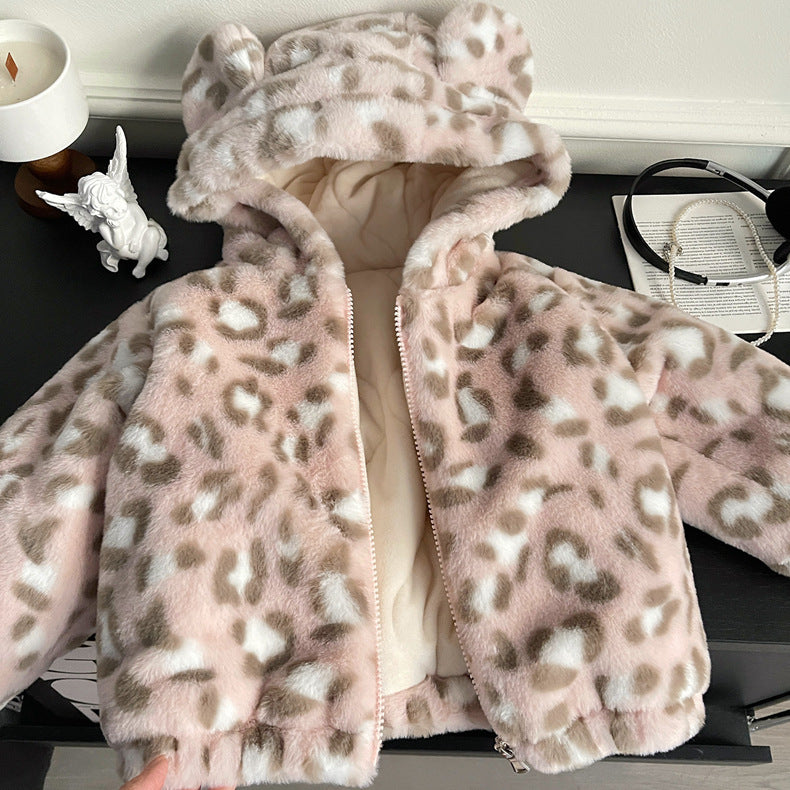 Abrigo de Terciopelo con Estampado de Leopardo para Niñas
